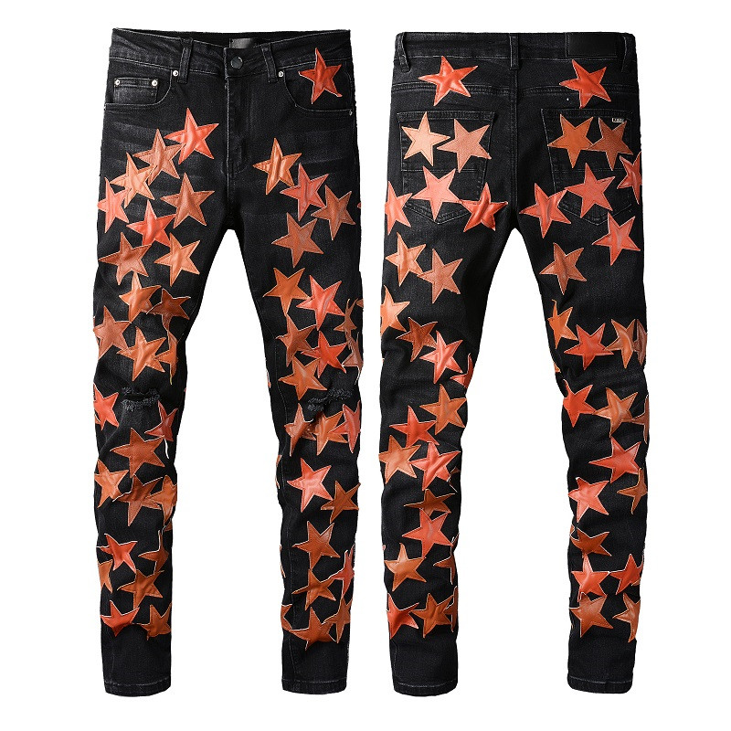Top Mens Jeans Designer Jeans For Man Motorcycle Riding Slim Fit Washed Motocycle Denim Pants Black Star Stack True Rip Street Brand Retro Torn Fold