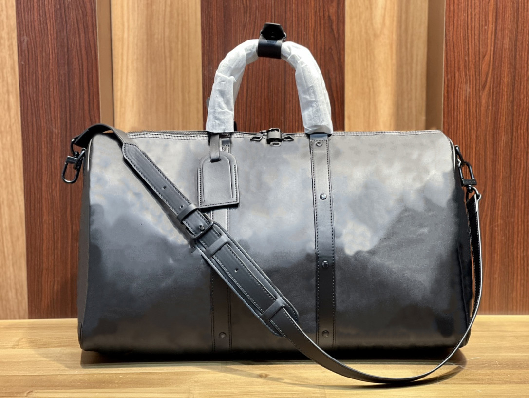 

TZ Tote bags Black/Grey Genuine Leather Travel Bags Men Luggage Bag Men's Hand Luggage Gentleman's Business Handbag with Shoulder Strap oversized crossbody bags 50CM