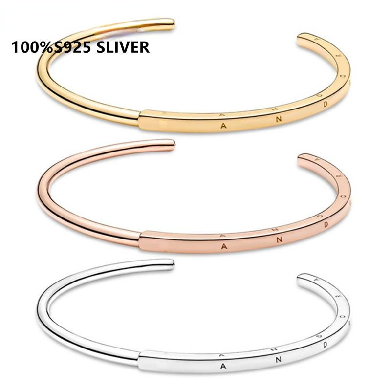 

100% S925 Silver Bangle For Women Fashion Classic Logo Design Bracelets Fit Pandora Style Fine Jewelry Lady Gift With Original Box Silver Gold Rosegold
