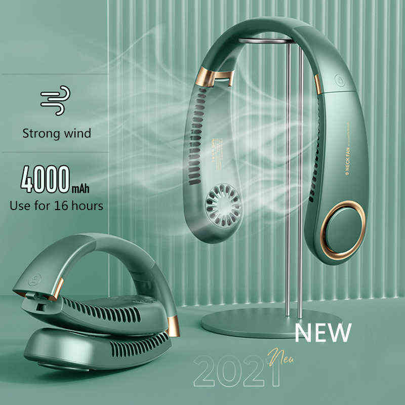 

2021 New Folding Neck Fan Portable Air Conditioner Neckband HangHeld Fans USB Personal Air Cooler Mini Outdoors Humidifier Fan Y220418
