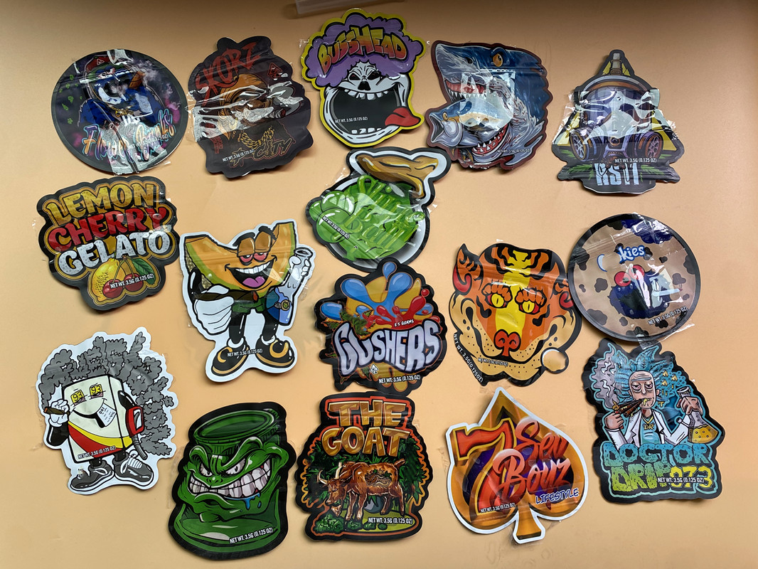 

2022 June irregular shape mylar bag 3.5 edible package for flower skorz seven boyz the coat busshead lemon cherry gelato sime ball lucky runtz diamond custom