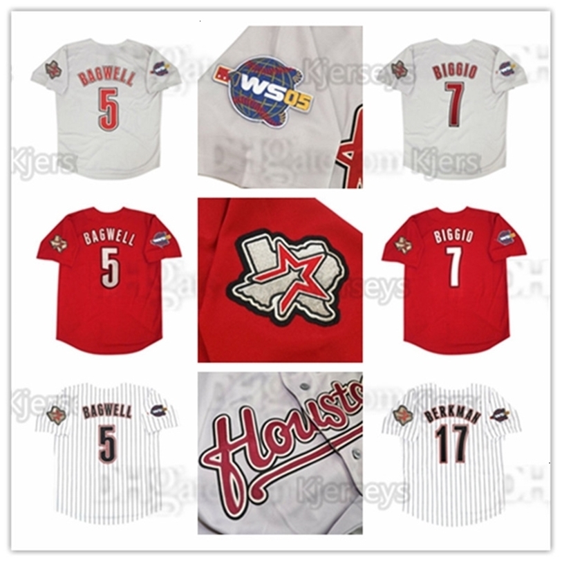 

NiK1 Vintage men Houston Baseball 2005 World Series Home Jersey 5 Jeff Bagwell 7 Craig Biggio 17 Lance Berkman 21 Andy Pettitte 22 Roger, 5 red