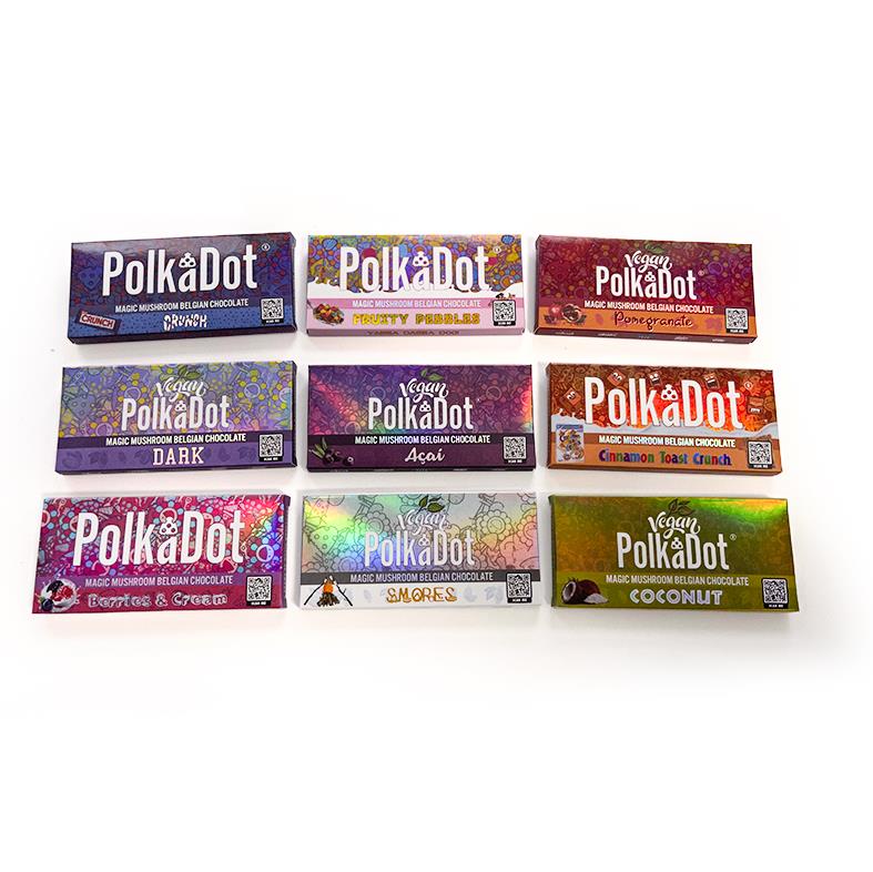 

Polkadot Chocolate Bar Box Empty Magic Mushrooms 4G POLKA DOT Chocolate Bars Dark Berries & Cream Acai Fruity Pebbles Food Packaging Packing Boxes