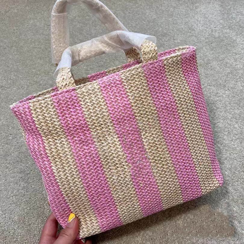 Designer Linen Knitting Totes Women shopping Bag luxury Fashion Classic Letters Handbag High Quality large capacity Tote colorful stripes bags po