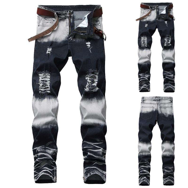 

Men's Jeans Men's Stretchy Ripped Skinny Biker Destroyed Taped Slim Fit Denim PantsMen's, Black