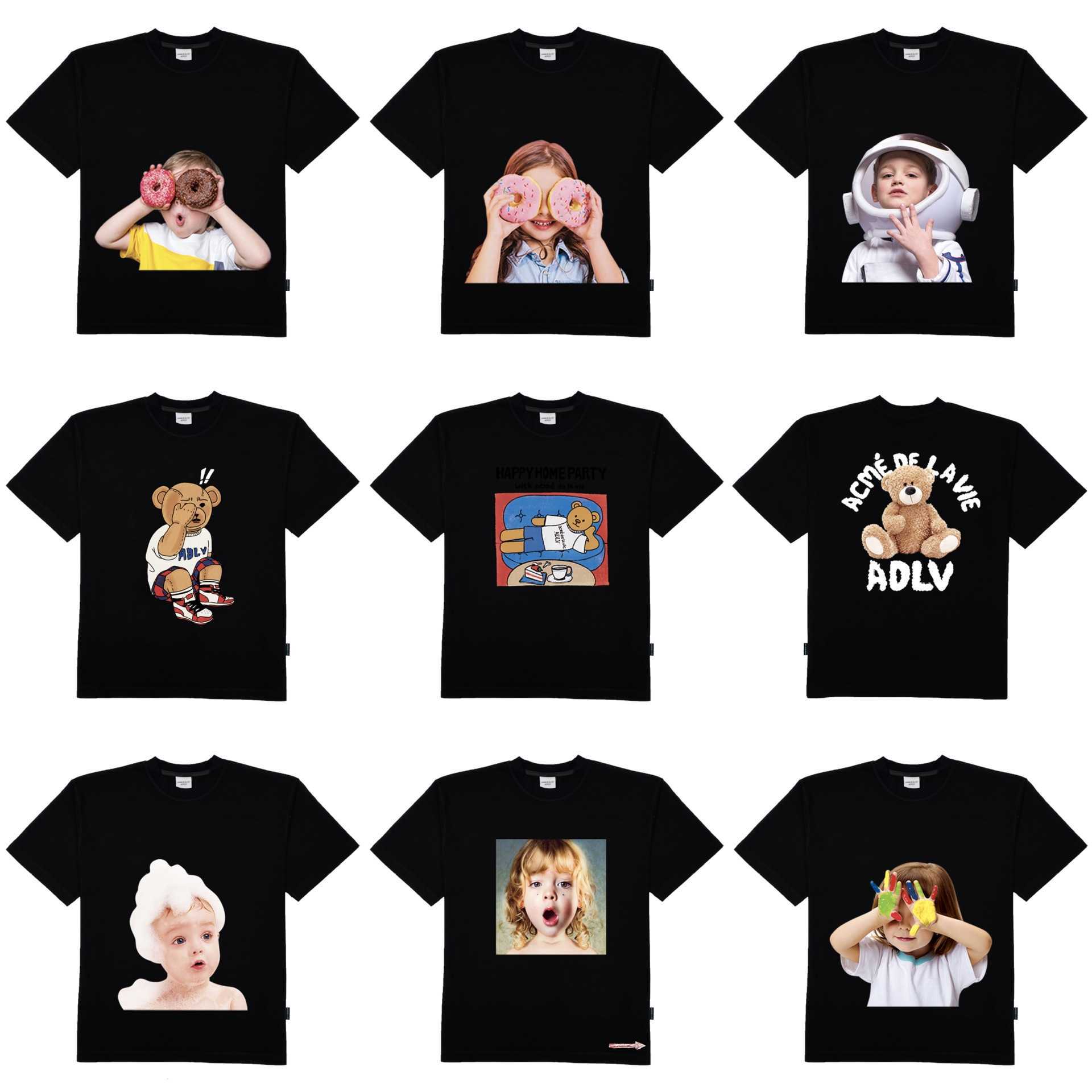 

Men's T-Shirts Korea fashion brand adlv teddy bear short sleeve doughnut men's and girls' T-shirt couple's loose half sleeve sweep size, Ad22 white toot girl