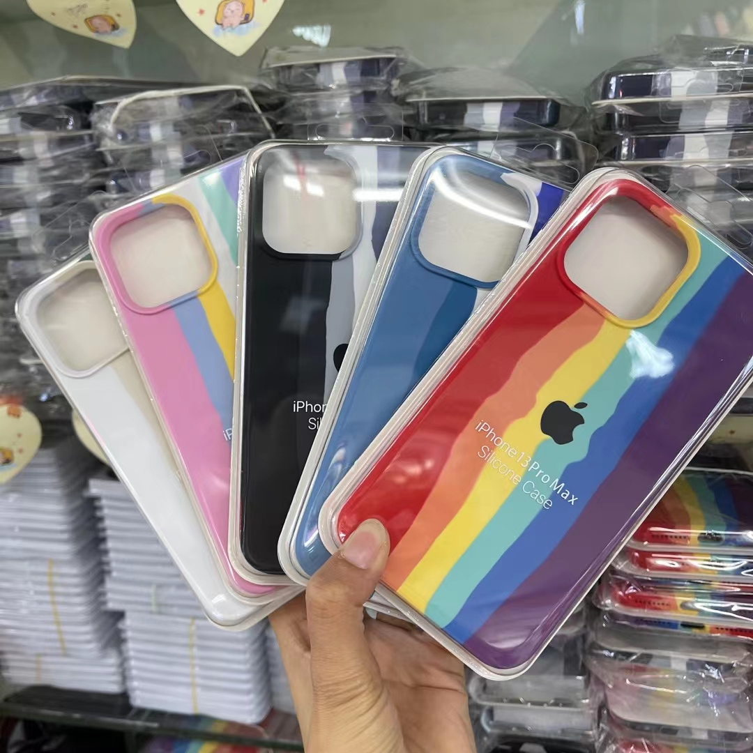 

Liquid rainbow stripes Silicone Cell Phone Cases for iPhone 13 12 mini 11 pro max XS XR 8 7 6 Plus protective cover mobile phone case with logo Sealed Retail Package, Mix colors