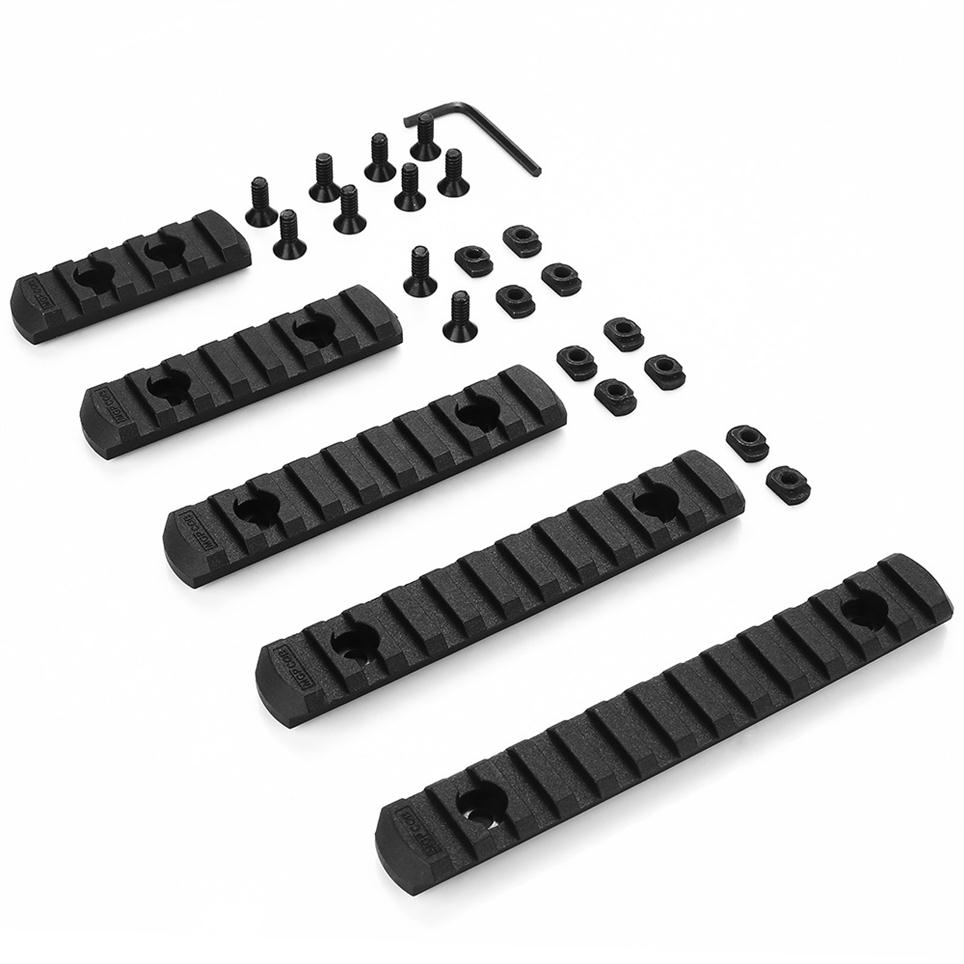 

5pcs/ set Tactical M-Lok Picatinny Rail 5 7 9 11 13 Slots Mlok Scope Mount Weaver Nylon Side Section MLOK System281W, Bk