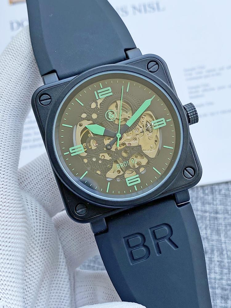 

Wristwatches Luxury Men Automatic Mechanical Watch Bell Brown Genuine Leather Band Mens Self Winding Wrist Watches Reloj Ross CamouflageWris