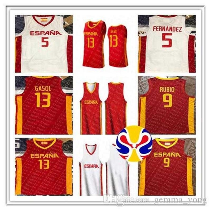 

Sjzl98 Spain 2019 Basketball World Cup Jersey Team Espana 9 Ricky Rubio 13 Marc Gasol 5 Rudy Fernandez 41 Juancho Hernangomez 14 Willy Geuer Claver, White
