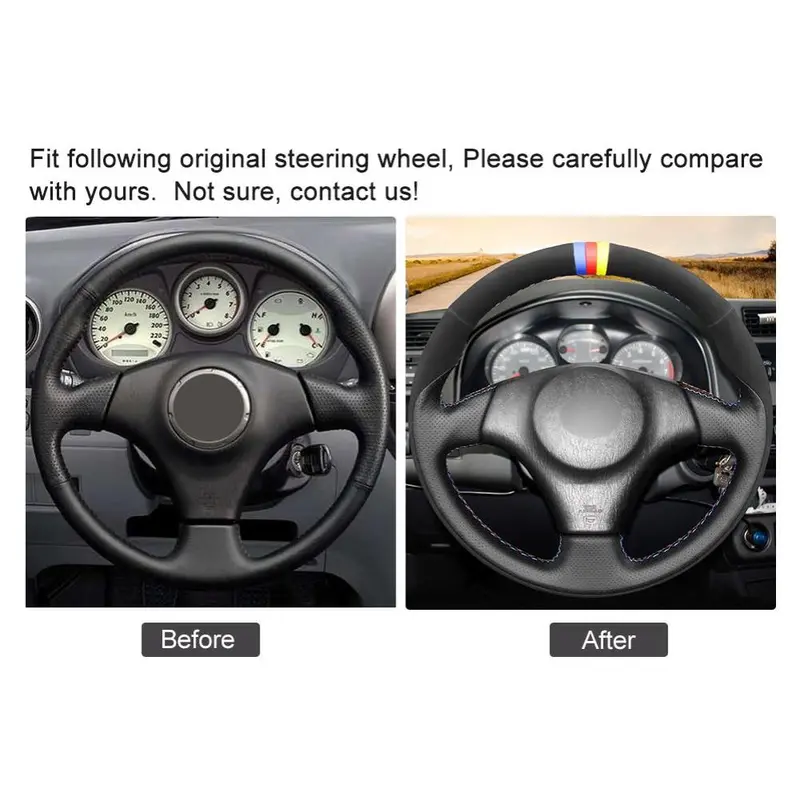

Hand-stitched Black Leather Suede Car Steering Wheel Cover For Toyota RAV4 Celica Corolla Matrix MR2 For Lexus IS200 300