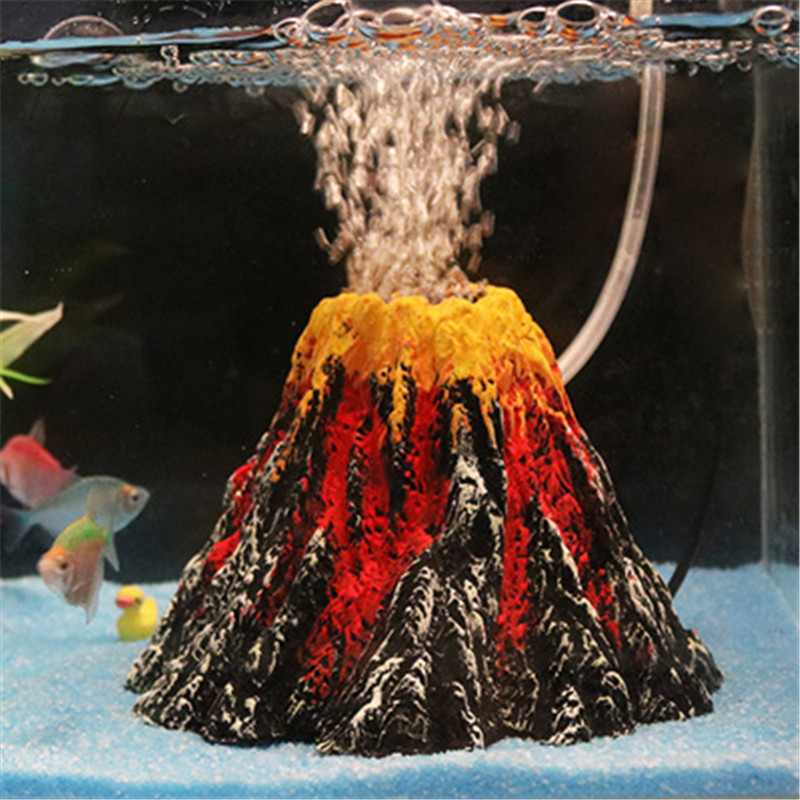 

Small Aquarium Resin Volcano Ornament Fish Tank Air pump Oxygen Air Bubbles Stone Landscape Decoration decor