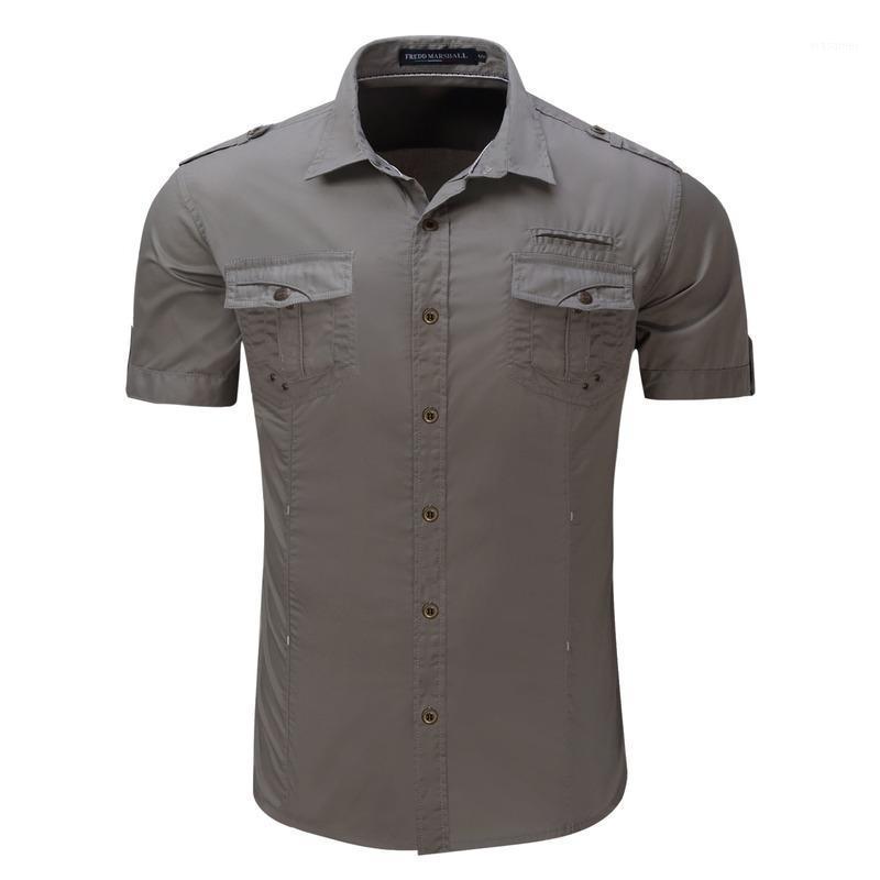 

Men's Casual Shirts Men Clothing 2022 European American Short-sleeved Shirt Military Style Uniform Outdoor Camisas Para Hombre, Khaki
