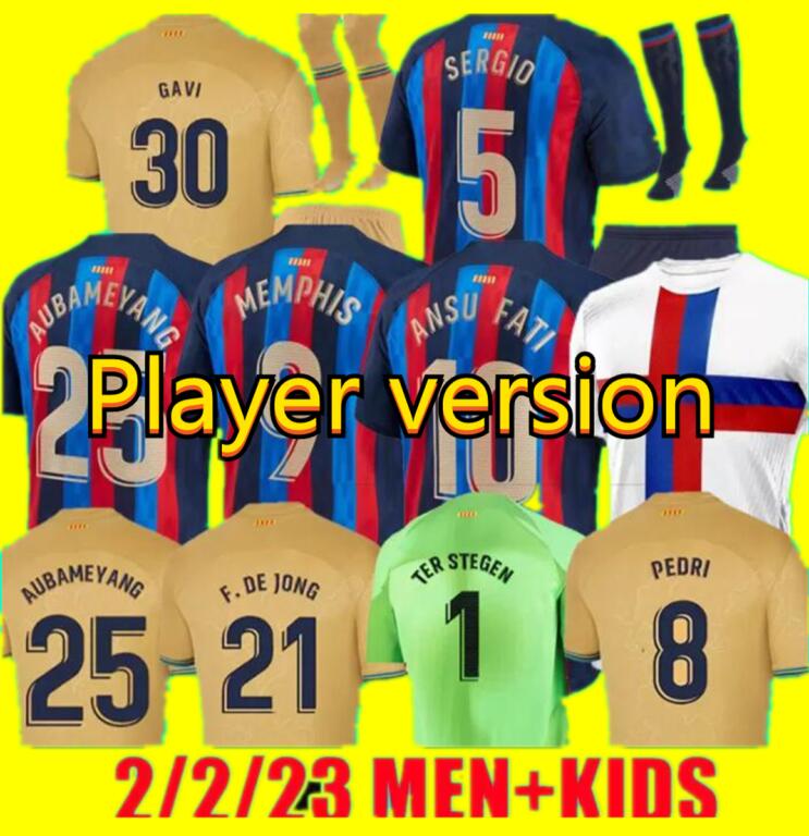 

Camisetas de football MEMPHIS KESSIE PEDRI barcelona soccer jersey ADAMA FERRAN 21 22 23 ANSU FATI 2022 2023 F. DE JONG DEST kit shirt men kids sets home FANS PLAYER, 22/23 away kids