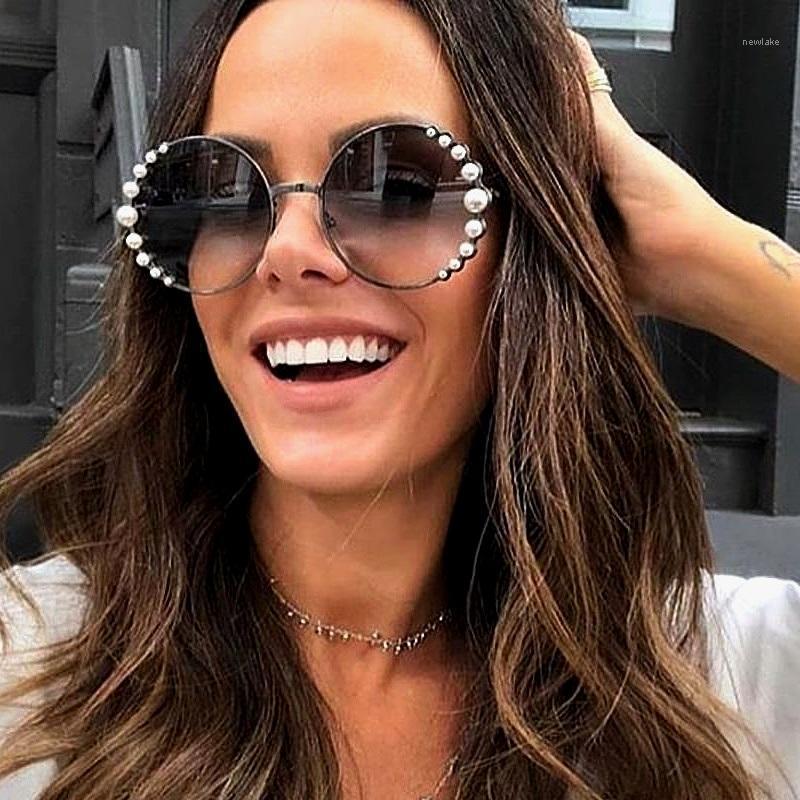 

Sunglasses Round Luxury Women Pearl Designer Ladies Sun Glasses 2022 Fashion Summer ShadesSunglasses