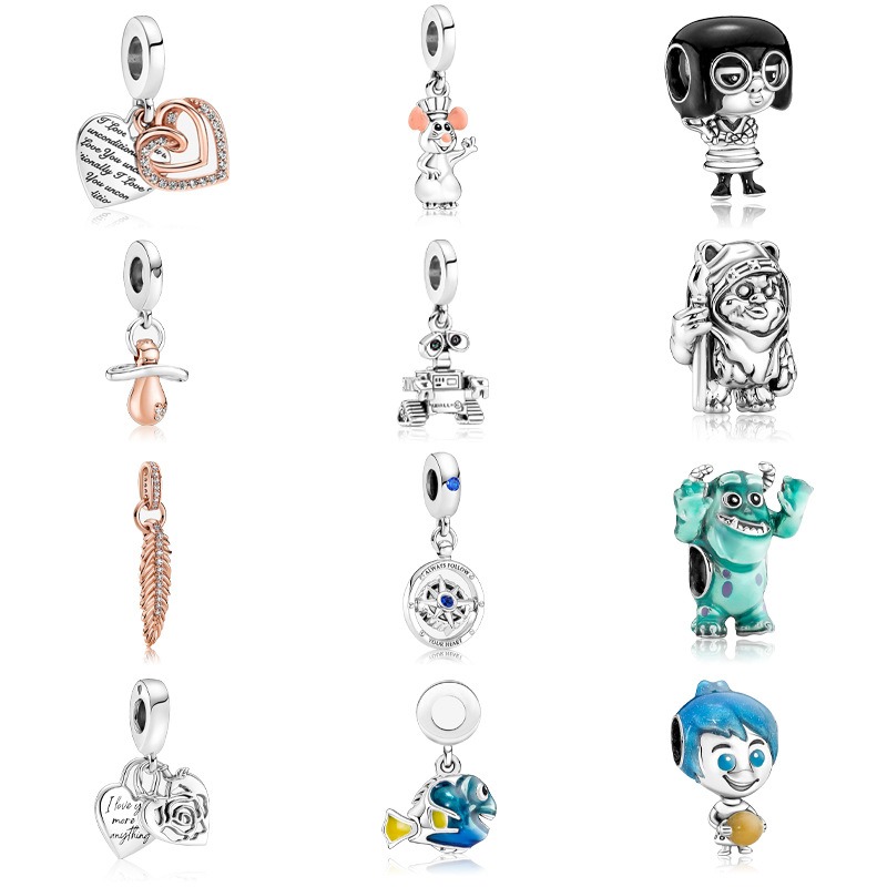 

Fits Pandora Bracelets 20pcs Heart Feather Bottle Fish Mouse Silver Charms Bead Pendant For Wholesale Diy European Sterling Necklace Jewelry Women