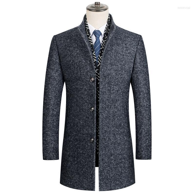 

Men's Wool & Blends Autumn And Winter Woolen Coat Men/with Scarf Business Style Boutique Thick Blended Stand Collar Trench Kend22, Gray