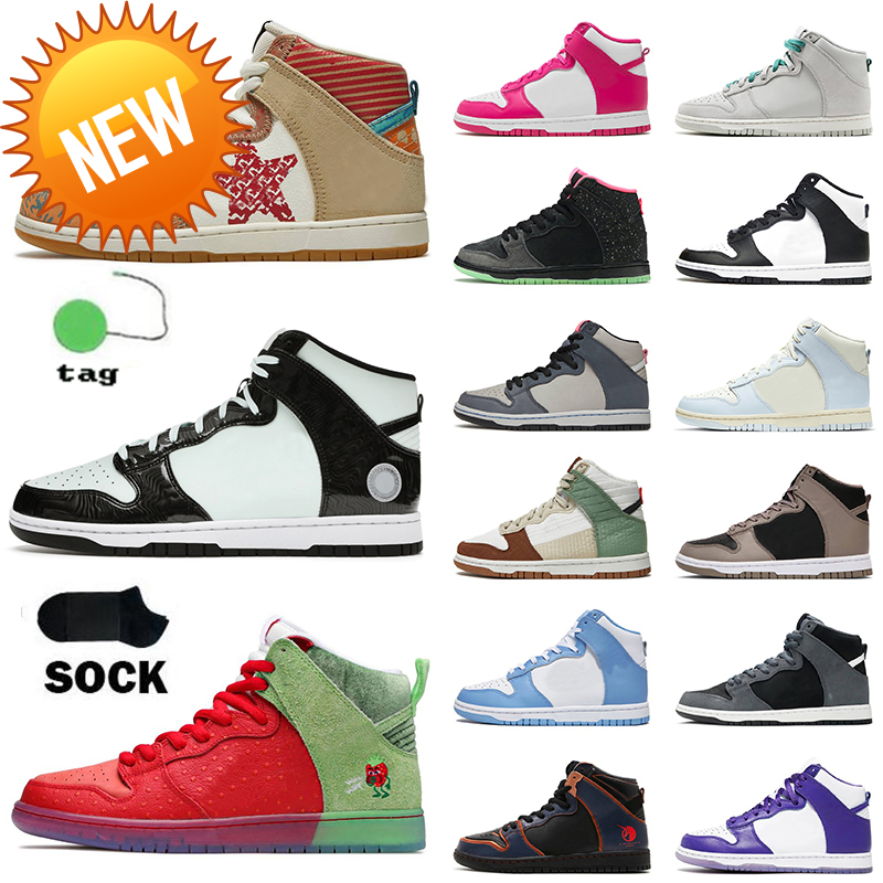 

Womens Mens Designer SB Running Shoes Dunks High OG Sports Platform What The Black White All-Star Strawberry Cough Pink Prime Moon Fossil, B28 strawberry cough 36-45