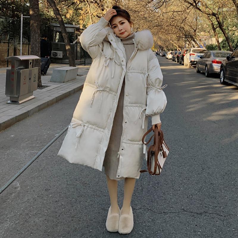 

Women' Down & Parkas White Duck Cotton Jacket Mid-Length Over-The-Knee Korean Loose Hooded Fur Collar Burst Style CCCRRRXXX886668899 Luci22, Photo color