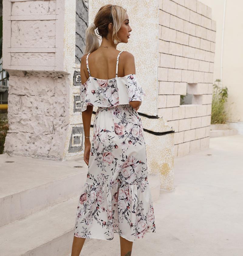 

Party Dresses Summer Dress Women Robe Femme Print Ruffles Off Shoulder Sling Slash Neck Short Sleeve For Woman Vestido De Mujer, Red