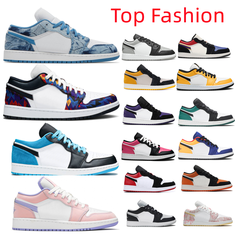 

2022 Hot Sell Low 1s Men Women Basketball Shoes Black Toe Mocha UNC Green University Blue Tripe White Smoke Grey Shadow Washed Denim Laser True Unisex Sport Sneakers, Box