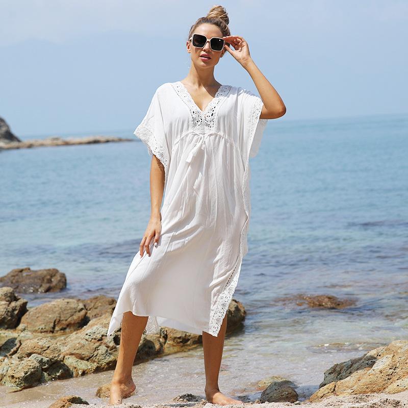 

Women's Swimwear Beach Cover Ups Loose Rayon Sunscreen Coverup Holiday Robes White Bikini Mujer Vestidos Swimsuit Bathing SuitsWomen's