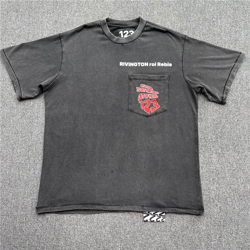 

2022ss T Shirt Men Women 1 Best-Quality Washed Letter Print Pocket T-Shirt Tops Tee