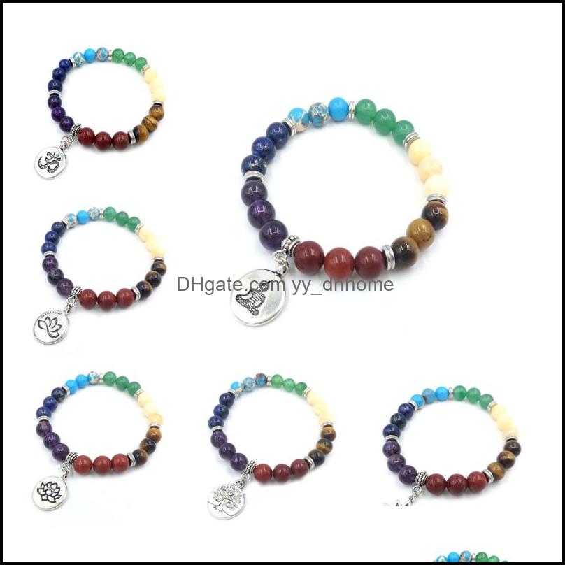 Beaded Strands Bracelets Jewelry Jln Seven Chakra Meditation Bracelet Amethyst Tiger Eye Lapis Quartz Stone With Lotus Om Buddha Charm Yoga