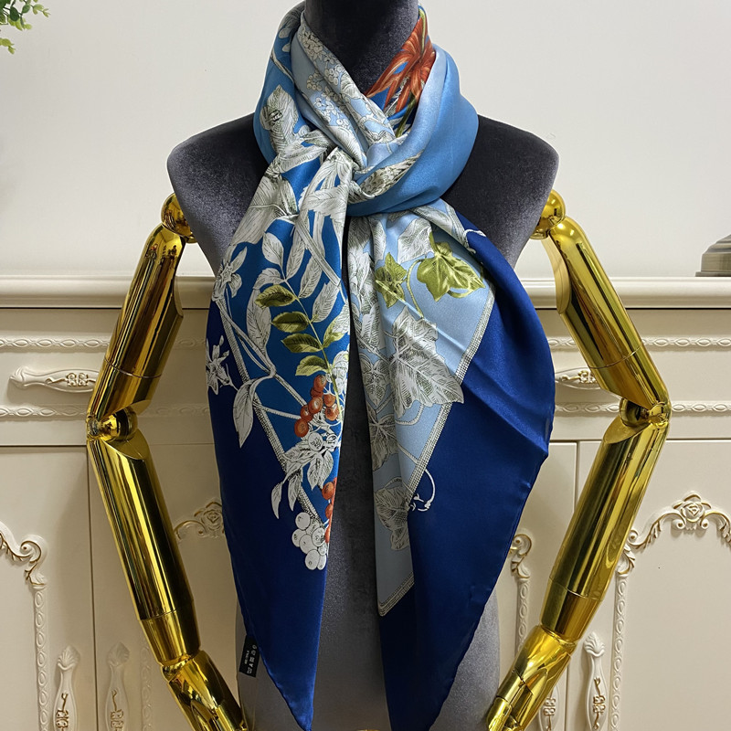

women's square scarf scarves good quality 100% silk material pint letter flowers pattern size 130cm - 130cm