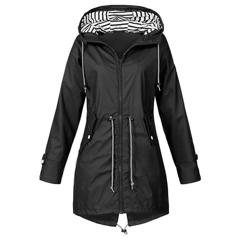 Women's Trench Coats Spring Summer Jackets Solid Rain Jacket Outdoor Hooded Raincoat Windproof Plus Size 5xl Woman Clohting
