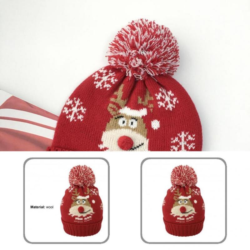 

Berets Warm Soft Christmas Deer Snowflake Pattern Knitted Hat For, Red