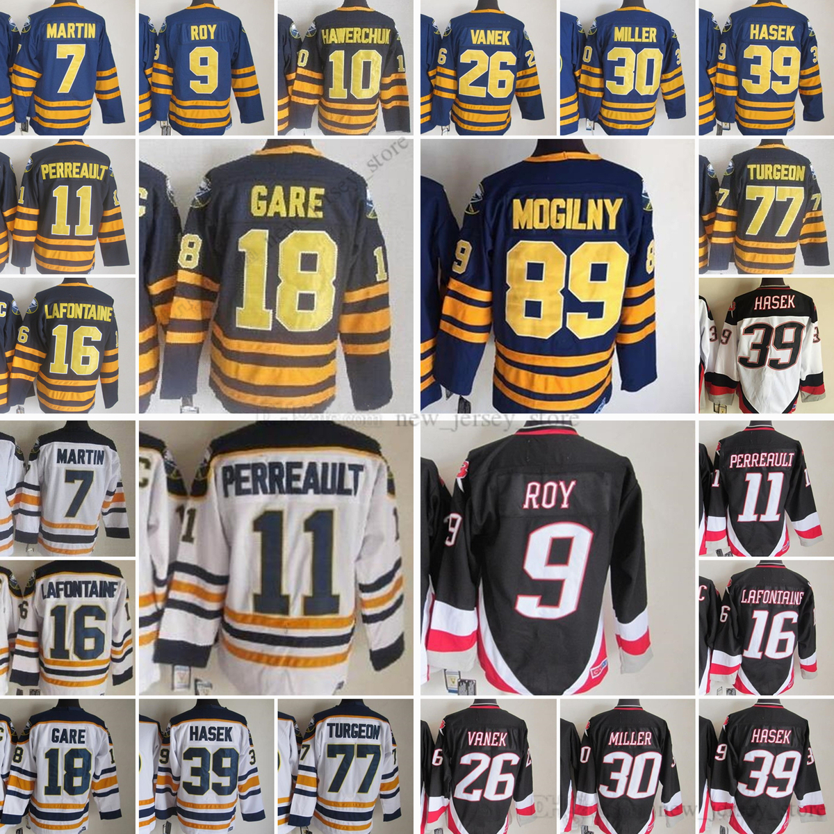 

Movie College Vintage Ice Hockey Wears Jerseys Stitched 39DominicHasek 9DerekRoy 10Hawerchuk 11GilbertPerreault 16PatLaFontaine 18DannyGare Jersey, As picture
