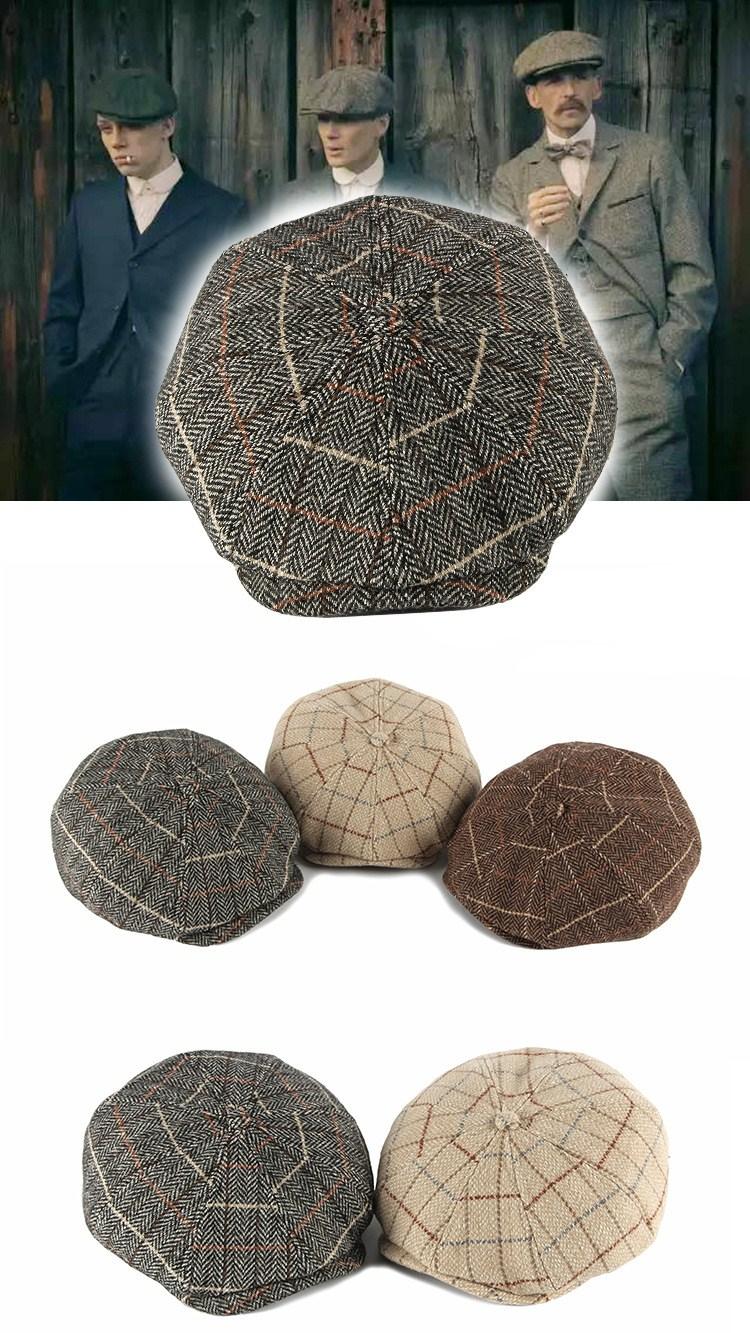 

Berets Autumn Winter Vintage Plaid Beret Hats Cotton Wool Octagonal Cap For Men Detective Painter Flat Caps Sboy CapBerets, Dark grey