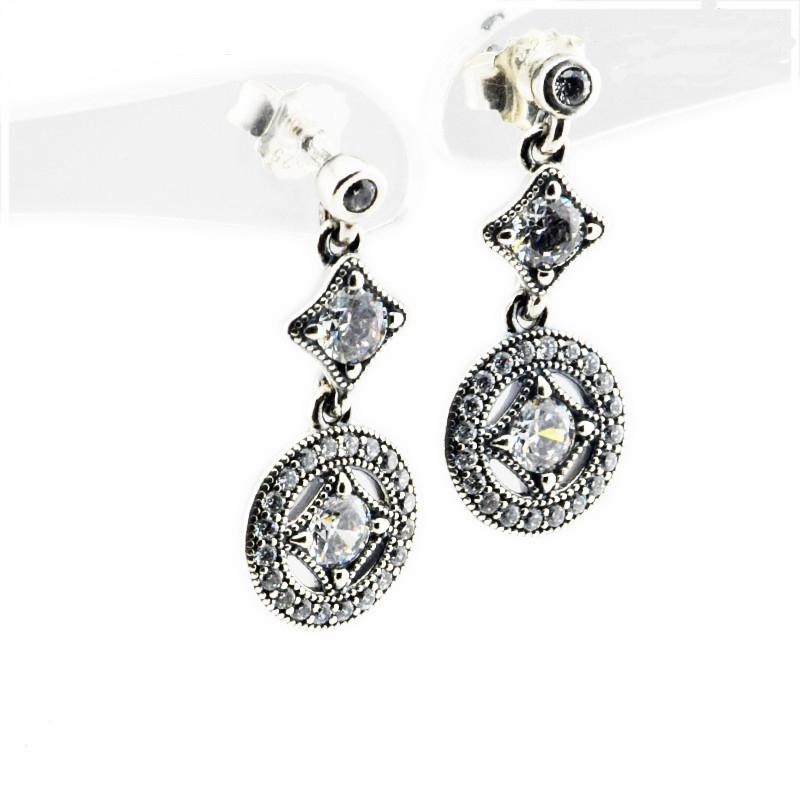 

Dangle & Chandelier Vintage Allure Drop Earrings Paved Zircon 100% 925 Sterling Silver For Women Jewelry Clear CZ Long GirlDangle