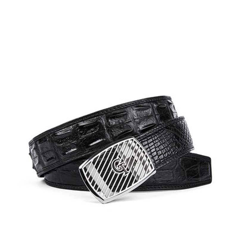 

Belts Gete Americas Crocodile Leather Men Belt Male Fashion Stainless Steel Automatic Buckle Alligator Peel Back, Black