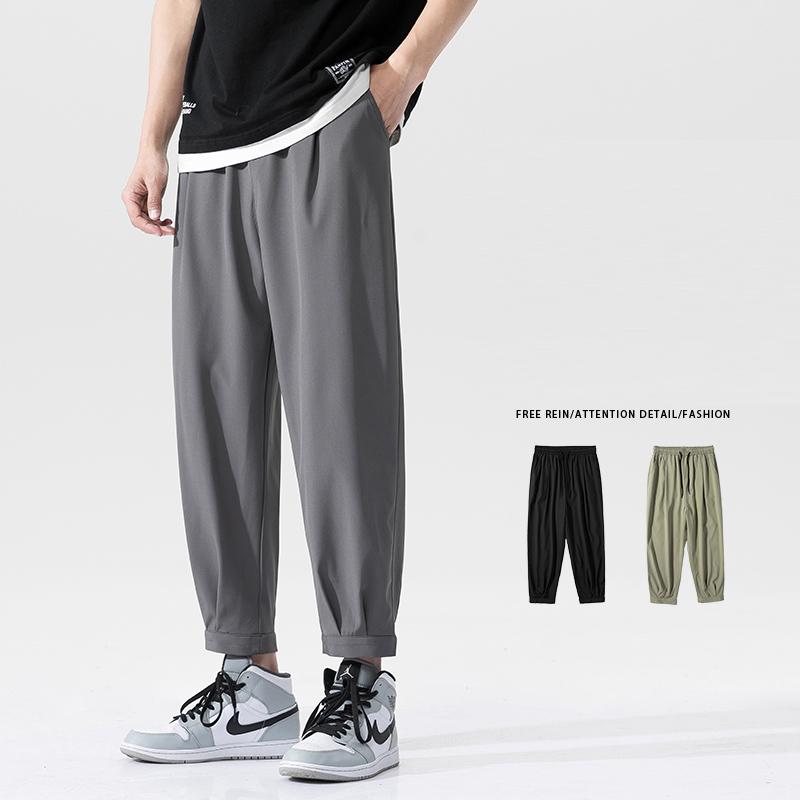 

Men's Pants Summer Korean Fashion Thin Ice Cool Men Harem Casual Ankle-Length Trouers Black Gray 4XL 5XLMen's