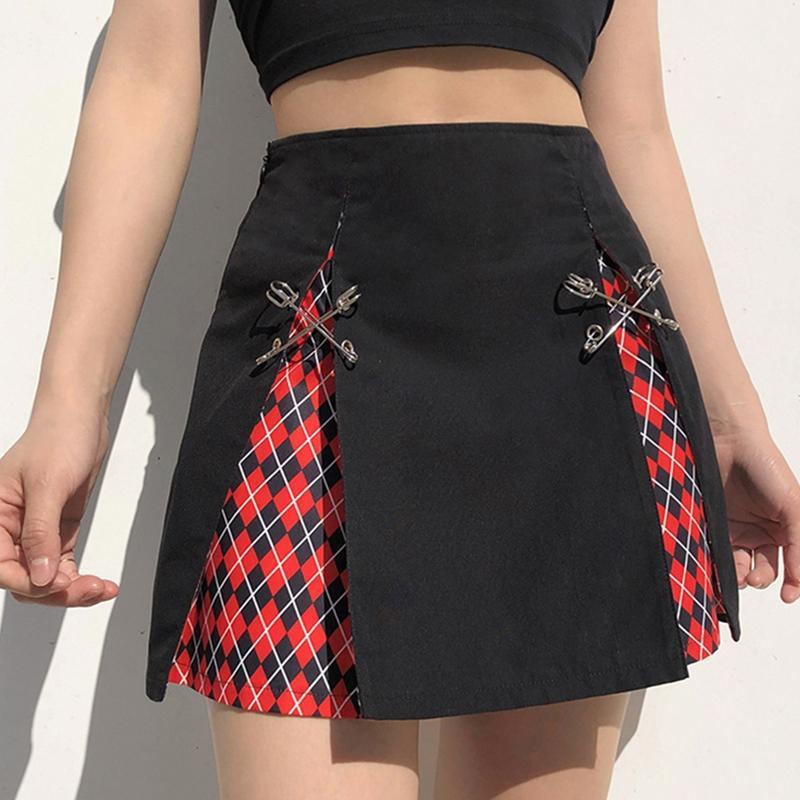 

Women Plaid Mini High Waist A-Line Short Skirts Ladies Summer Korean Streetwear Female Casual Harajuku Skirt, Black