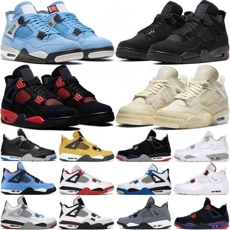 

4s Basketball Shoes Men Women Trainer Infrared 4 Military Black UNC Black Cat Sports Sneakers, 14