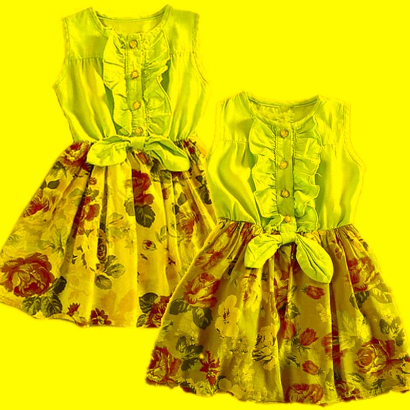 

Girl's Dresses Summer Girls Dress 3 4 5 6 7 8 9 Years Princess Denim Floral Stitching Sleeveless Bowknot Ruffle For Girl ClothesGirl's, Floral dress a