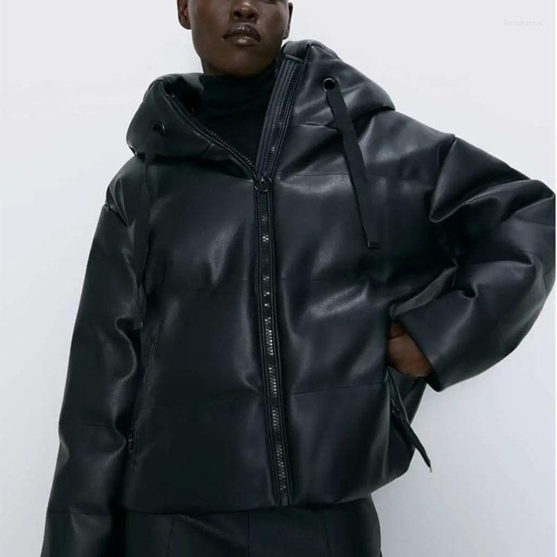 

Women' Down & Parkas Winter Casual Simple Solid Color Hooded Zipper Leather Cotton Coat Fashion Stitching Parker Jacket Women 2022 Luci22, Black