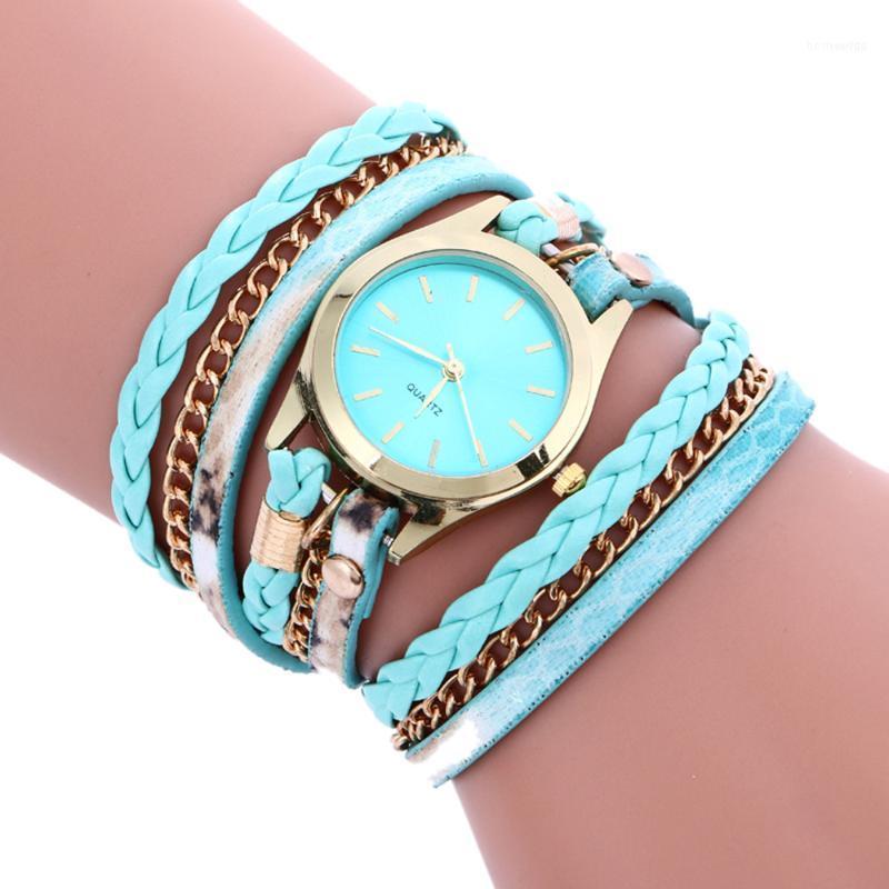 

Wristwatches Pu Leather Strap Bracelet Braided Winding Wrap Quartz Wristwatch Fashion Casual Women Rhinestone Watch Relogio FemininoWristwat