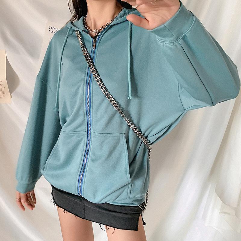 

Women' Jackets Casual Coat 2022 Autumn And Winter Solid Color Loose Long-sleeved Zipper Cardigan Hooded Sweater Clothes, Blue