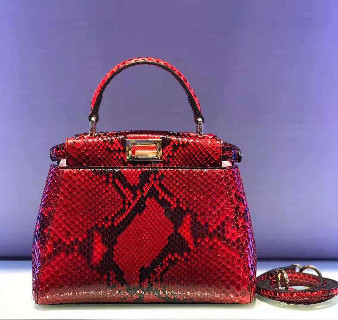 

Genuine leather real snake skin python leather women tote shoulder bag with cow skin lining top original mirror quality, Red