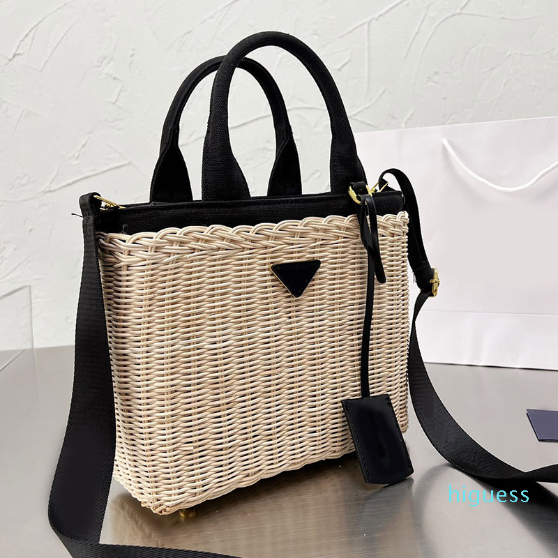 

Designer- Summer Beach Straw Bag Tote Shoulder Bags Women Weave Handbag Vegetable Basket Travel Clutch Purse Removable Nylon Shoulder bag, 25x22cm