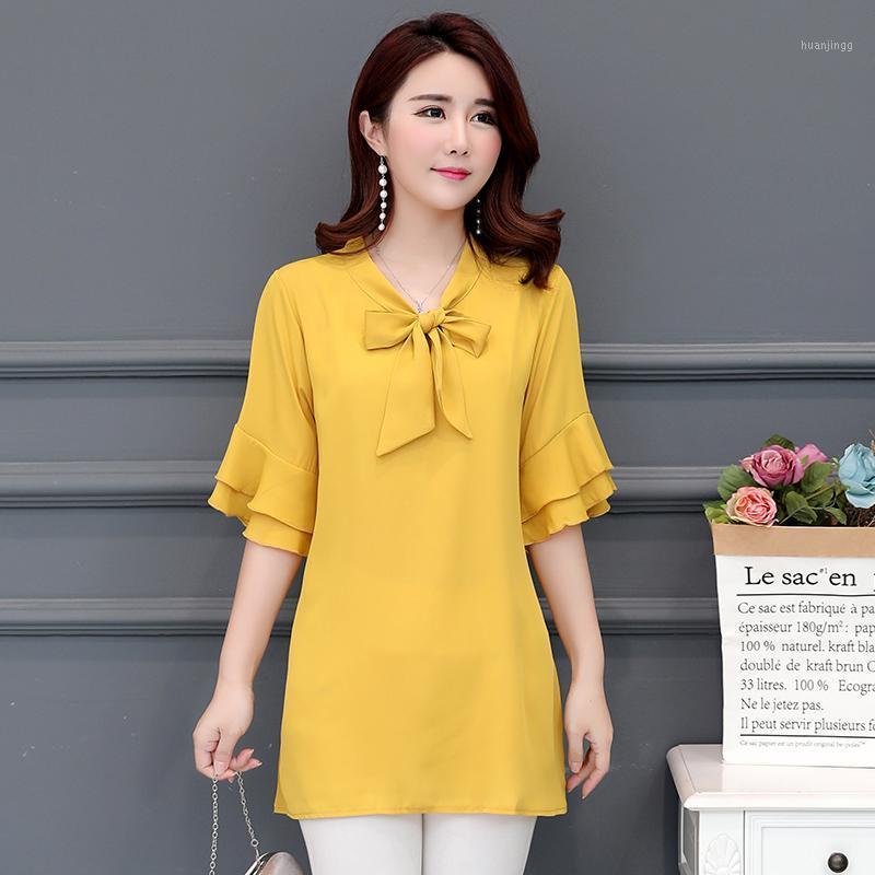 

Summer Women Tops And Blouses Casual Chiffon Blouse Plus Size Women's Shirt Loose Office Lady Feminine & Shirts, Black