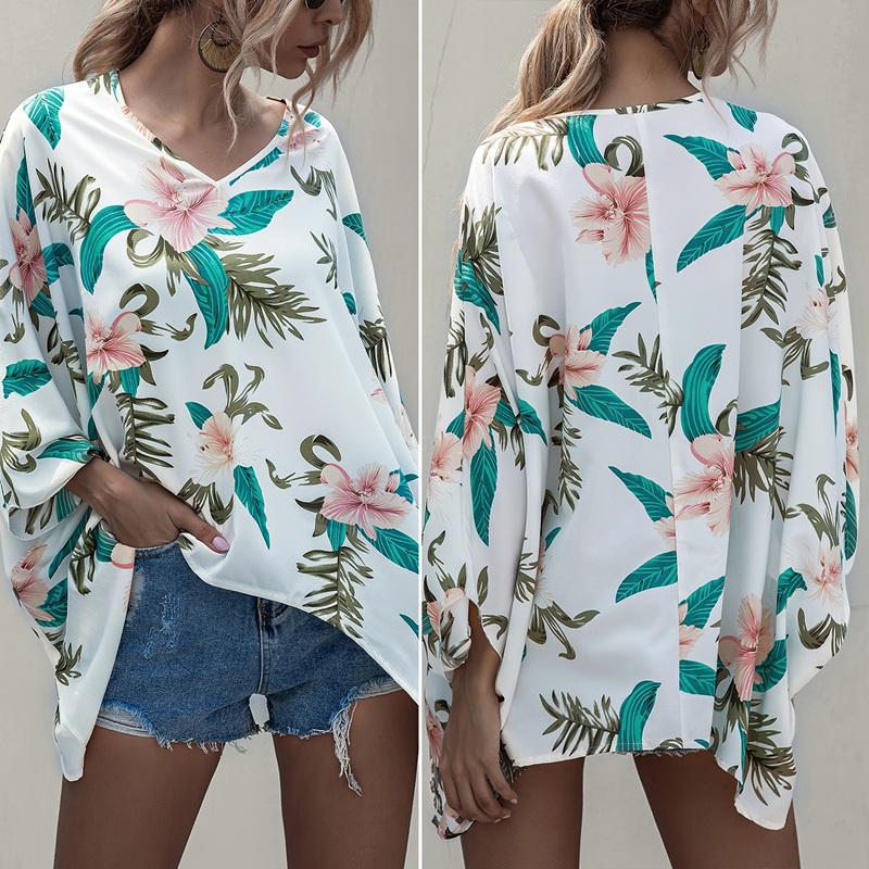 

Women's Blouses & Shirts Summer Fashion Tops Long-Sleeved V-Neck Loose Bohemian, White