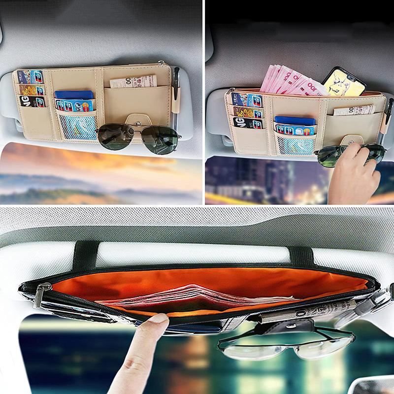 

Car Organizer Sun Visor Pen Card Holder CD DVD Leather Storage Box Sunglasses Clip Stowing Tidying Auto Accessories