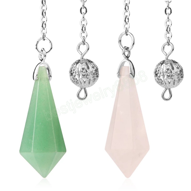 

Natural Stone Pendulum Charms for Divination Healing Shuttle Spiritual Hexagon Quartz Dowsing Pendulums Radiesthesia Pendulos