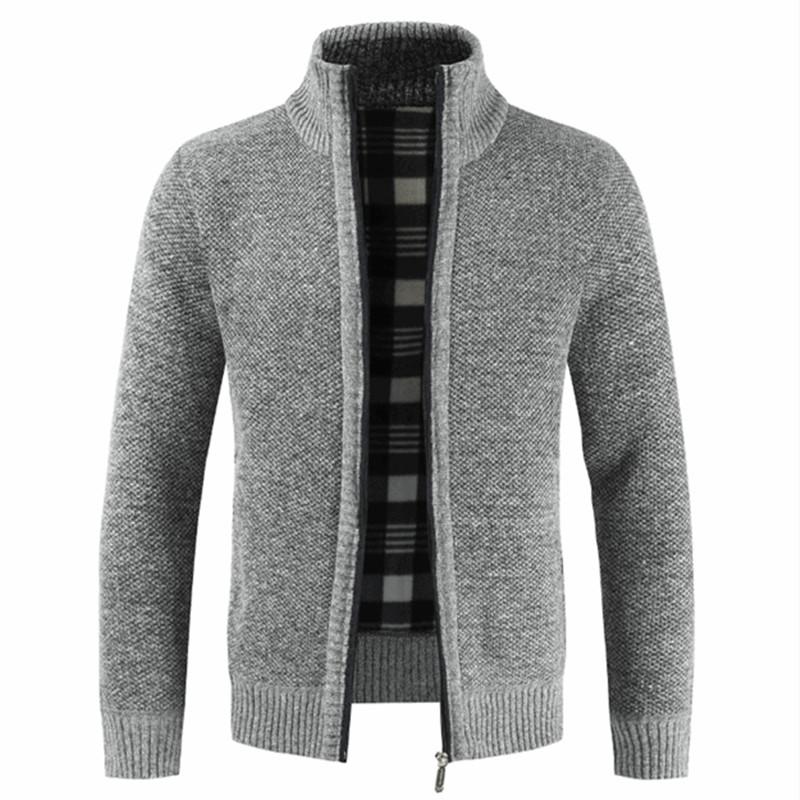 

Men's Sweaters Men's Cardigan Casual Full Zip Solid Color Sweater Winter Warm Knitwear With Polar Fleece Inside Jacket Male ClothesMen's, Black