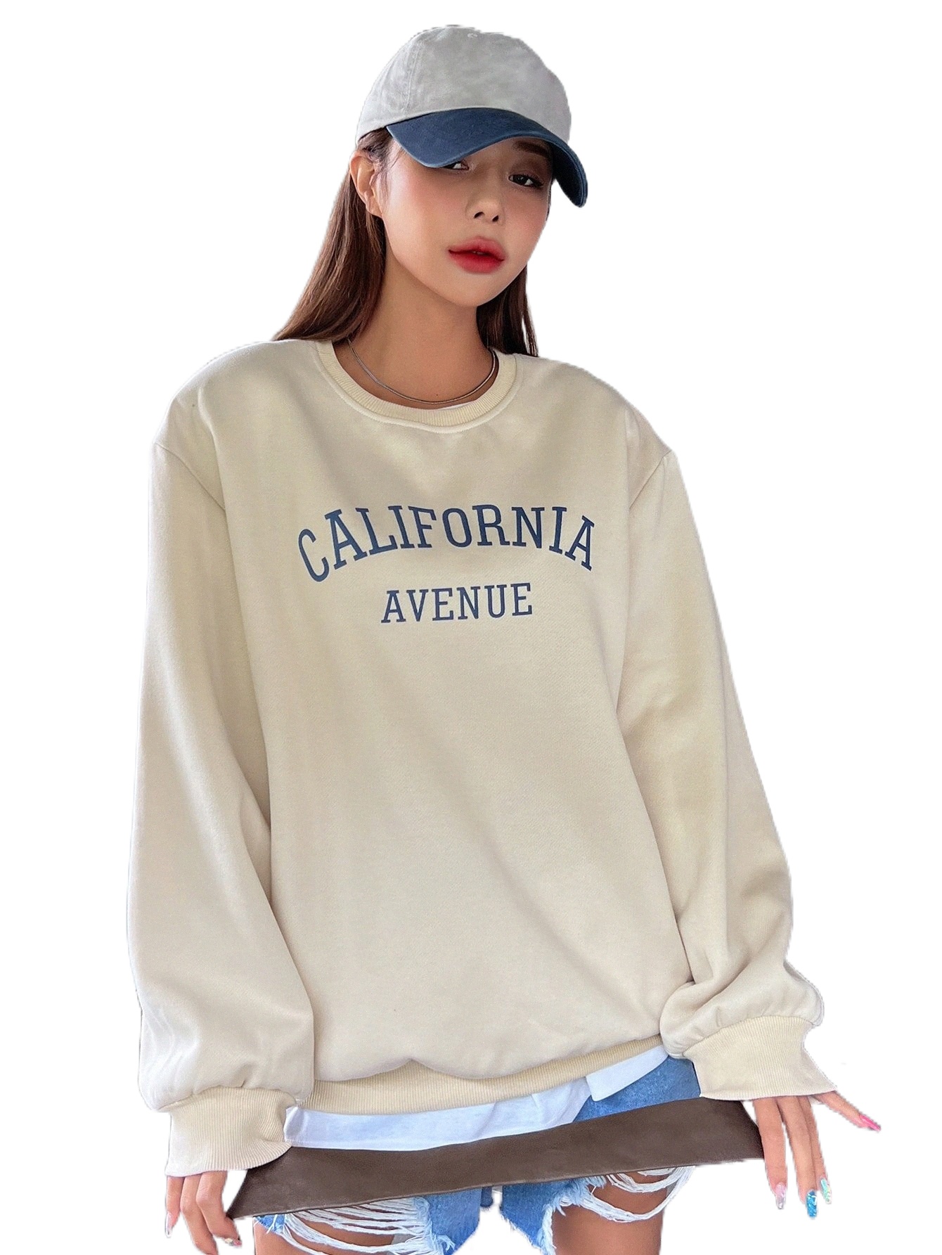 

dazy Letter Graphic Drop Shoulder Sweatshirt A3MU#, Beige